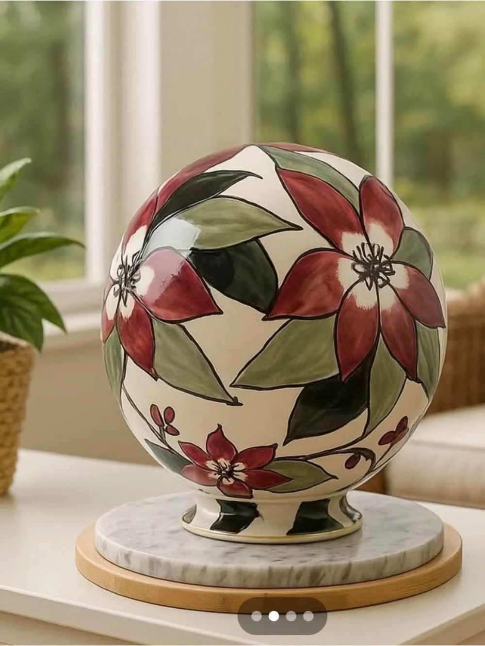 Poinsettias Gazing Tea Light Ball - Red/Green